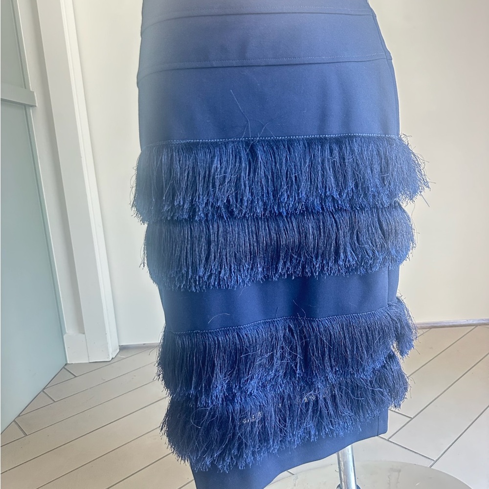 Eva Franco Navy Fringe Mini Skirt - Picture 4 of 5